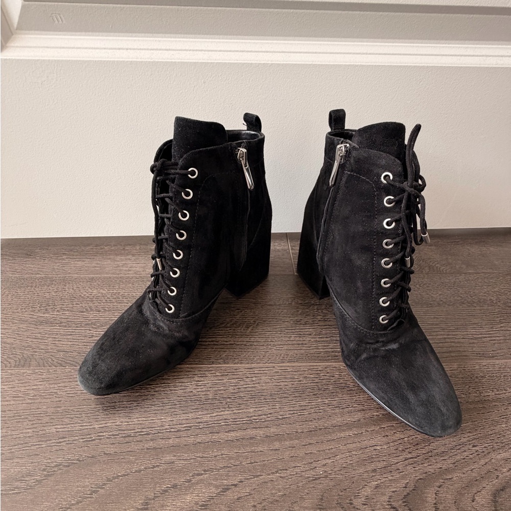 Sam Edelman Black Suede Lace-Up Ankle Boots